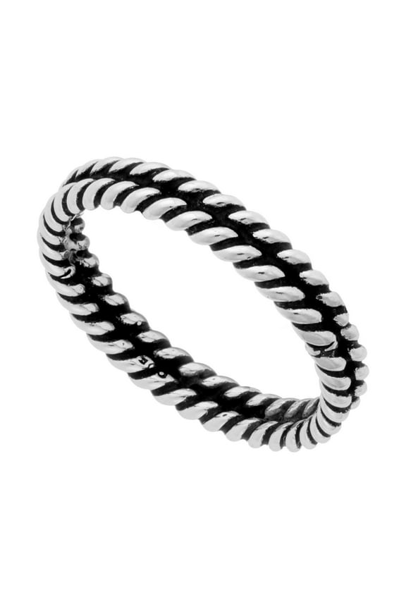 Men's Women's 925 Sterling Silver Oxidized Double Twisted Rope Stackable Ring