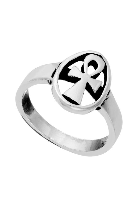 Men's Women's 925 Sterling Silver Oxidized Egyptian Cross Ankh Crux Ansata Ring