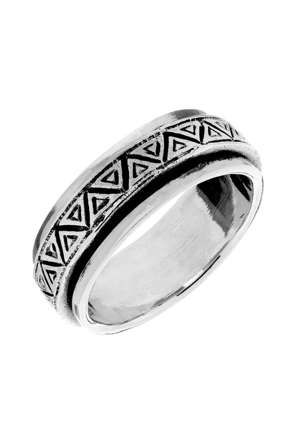 Men's Women's 925 Sterling Silver Wide Triangle Pattern Multi-Row Spinner Ring