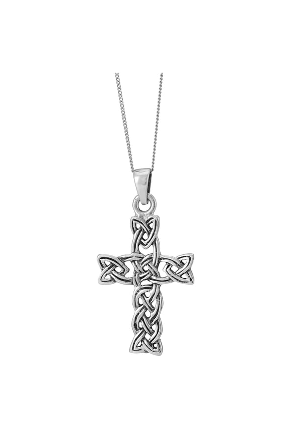 Men's Women's 925 Sterling Silver Woven Celtic Braid Knot Cross Pendant Necklace, 18"