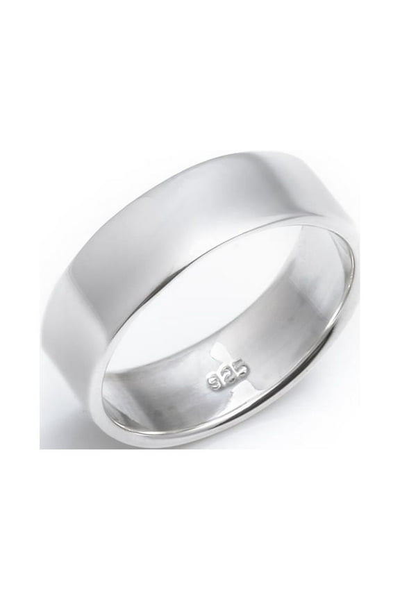 Minimalist 925 Sterling Silver Rings -6.8 mm Flat Wide Band Thumb Rings for Women and Men - Wedding Rings His and Hers - Classic Jewellery - Cute Promise Ring