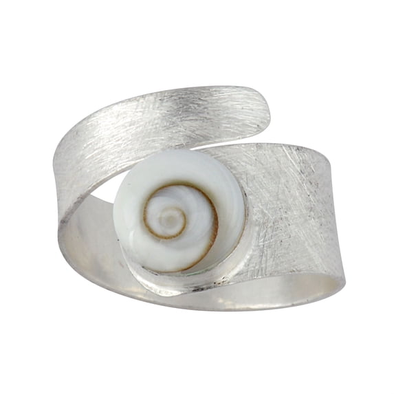 Silverly Shiva Eye Shell Adjustable Rings for Women - 925 Sterling Silver Rings - Satin Finish Solid Silver Ring with Gemstone - Spiral Swirl Wrap Birthstone Adjustable Ring