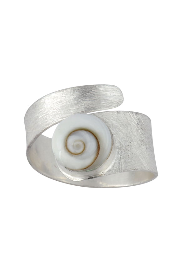 Shiva Eye Shell Adjustable Rings for Women - 925 Sterling Silver Rings - Satin Finish Solid Silver Ring with Gemstone - Spiral Swirl Wrap Birthstone Adjustable Ring