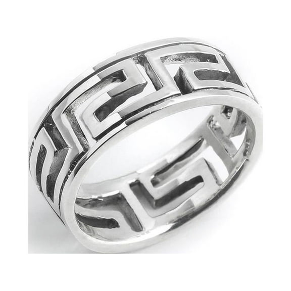 Silverly Sterling Silver Rings for Women - Cut-Out Greek Key Ring - Ancient Fret Classic Band Promise Ring - Solid 925 Silver Rings for Men - Wedding Rings His and Hers - Wedding Band
