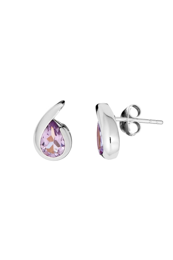 Women's 925 Sterling Silver 12 mm Amethyst Stone Comma Quotation Mark Drop Stud Earrings