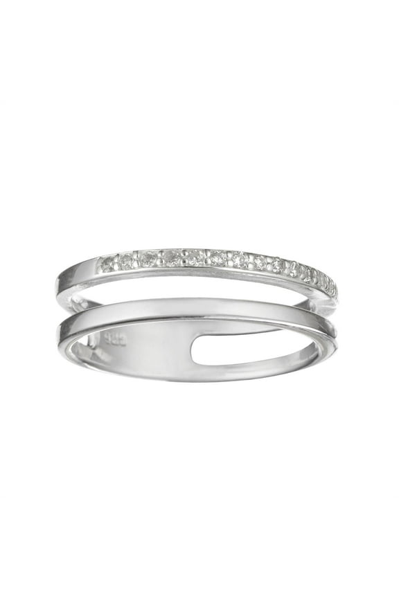 Women's 925 Sterling Silver 15 Cubic Zirconia Round Cut Double Row Stackable Ring