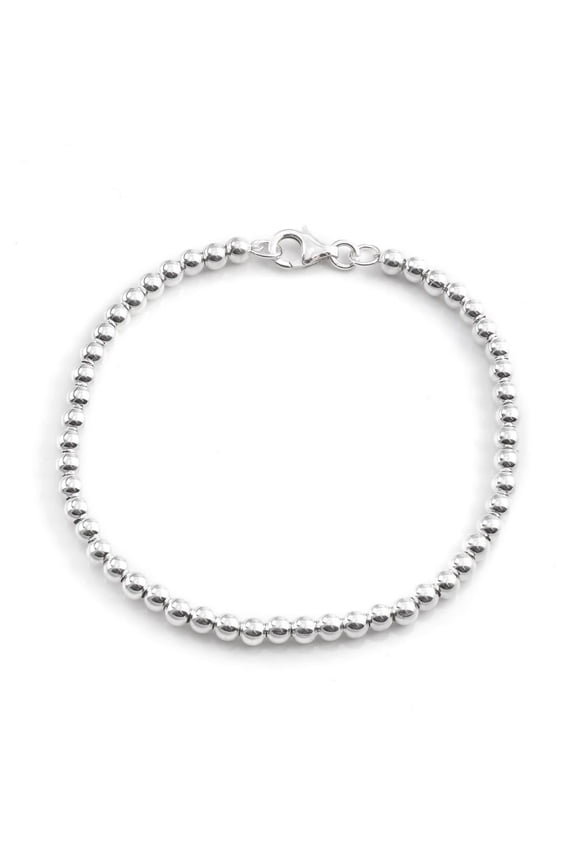 Women's 925 Sterling Silver 4 mm Ball Bead Bracelet, 18 cm