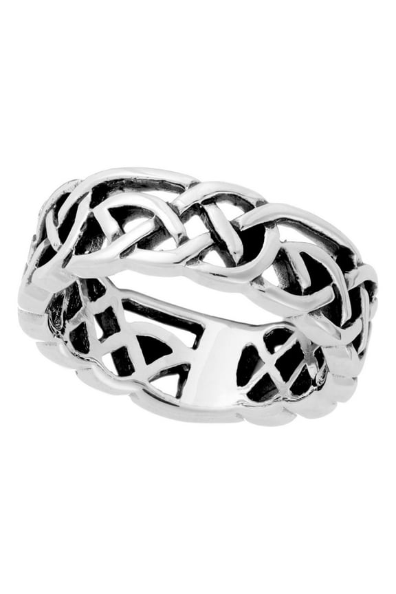 Women's 925 Sterling Silver 5.8 mm Triquetra Trinity Infinity Celtic Knot Woven Ring