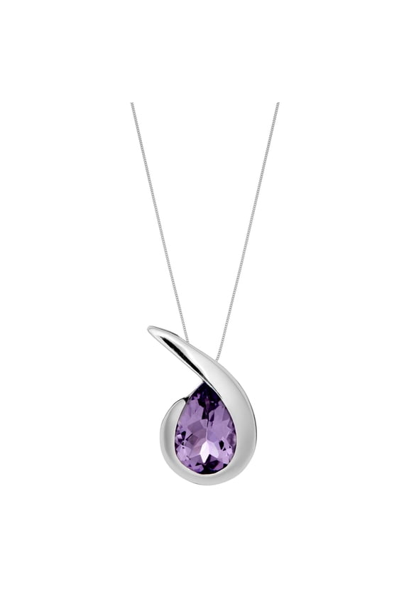 Women's 925 Sterling Silver Amethyst Comma Quotation Mark Drop Pendant Necklace, 18"