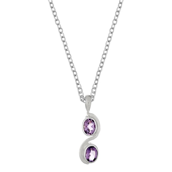 Silverly Women's 925 Sterling Silver Amethyst Oval Gemstone Pendant Necklace, 46 cm