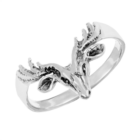 Silverly Women's 925 Sterling Silver Animal Deer Stag Buck Antler Triangle Shaped Ring