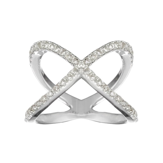 Silverly Women's 925 Sterling Silver Cubic Zirconia Pave 'X' Criss Cross Long Engagement Ring