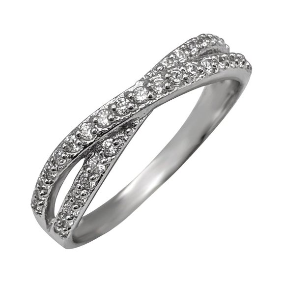 Silverly Women's 925 Sterling Silver Cubic Zirconia Sparkly Criss-Cross Infinity Symbol Band Ring