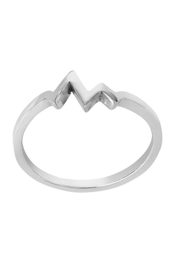 Women's 925 Sterling Silver Heart Pulse Heartbeat Zig-Zag Ring