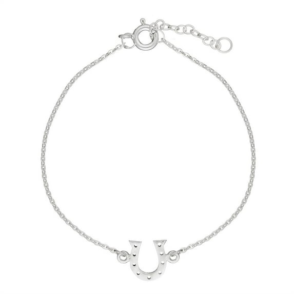 Silverly Women's 925 Sterling Silver Horse Shoe Good Luck Charm Chain Bracelet, 6 + 1" Extender