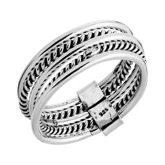 Silverly Women's 925 Sterling Silver Joined Set Multi-Band Multi-Row Twist Rope Stacked Ring