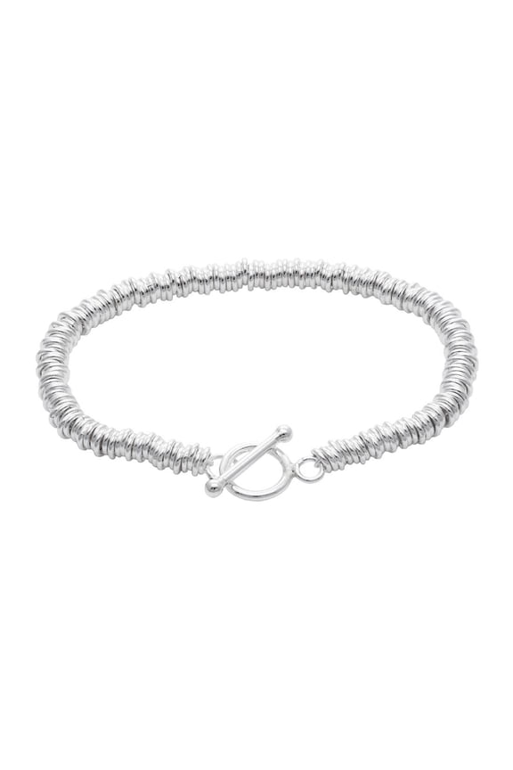 Women's 925 Sterling Silver Multi Disc Hoop Ring Links Chain Toggle Bar Bracelet, 19 cm