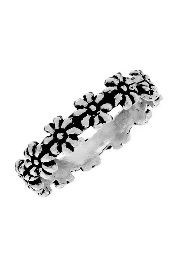 Women's 925 Sterling Silver Oxidised Daisy Chain Detailed Flower Ring