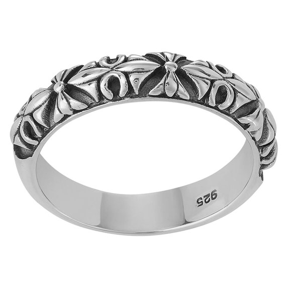 Silverly Women's 925 Sterling Silver Oxidised Intricate Patterned Tribal Band Ring
