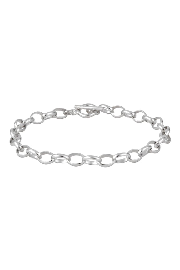 Women's 925 Sterling Silver Polished Cable Link Toggle Bar Chain Bracelet, 19 cm