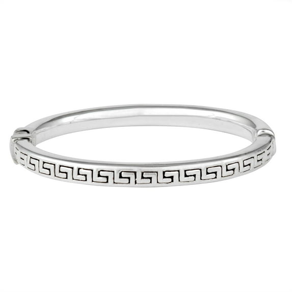 Silverly Women's 925 Sterling Silver Polished Greek Key Pattern Hinged Bangle Cuff Bracelet