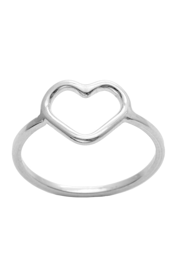 Women's 925 Sterling Silver Polished Simple Open Heart Love Wire Band Ring