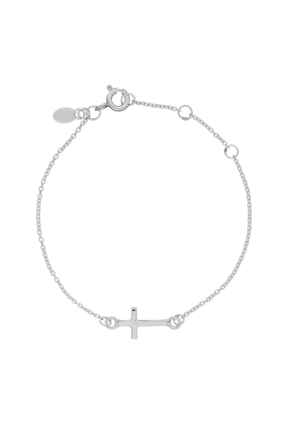 Women's 925 Sterling Silver Religious Cross Thin Rolo Chain Bracelet, 5.5 + 1" Extender