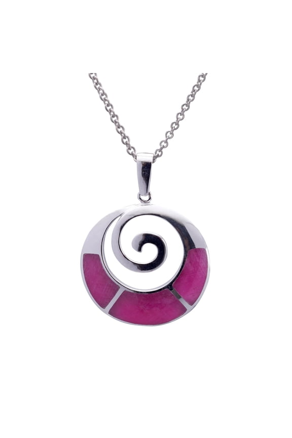 Women's 925 Sterling Silver Ruby Zoisite Round Spiral Circle Pendant Necklace, 4 6cm