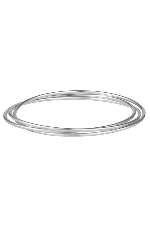 Women's 925 Sterling Silver Triple 2 mm Plain Interlinked Stacking Multi Bangle Bracelet