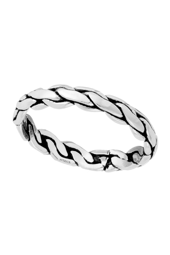 Women's 925 Sterling Silver Woven Rope Braid Plait Stackable Ring
