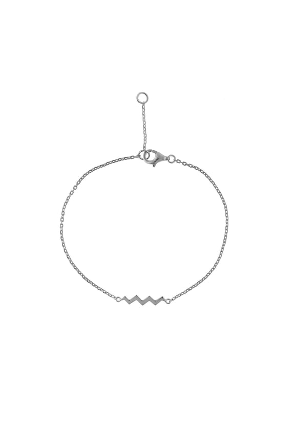 Women's 925 Sterling Silver Zig Zag Lightning Bolt Chain Bracelet, 7 + 0.5" Extender