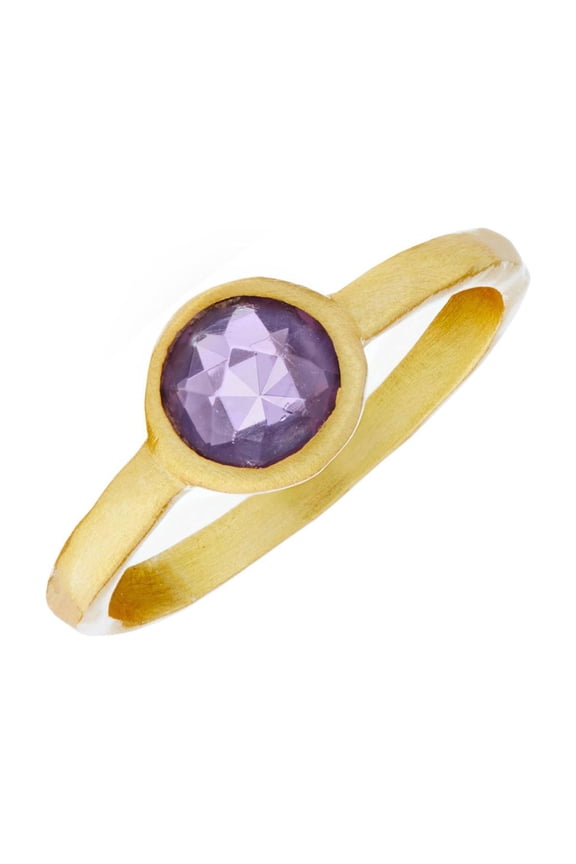 Women's Brushed Gold Plated 925 Sterling Silver Synthetic Amethyst Stacking Ring
