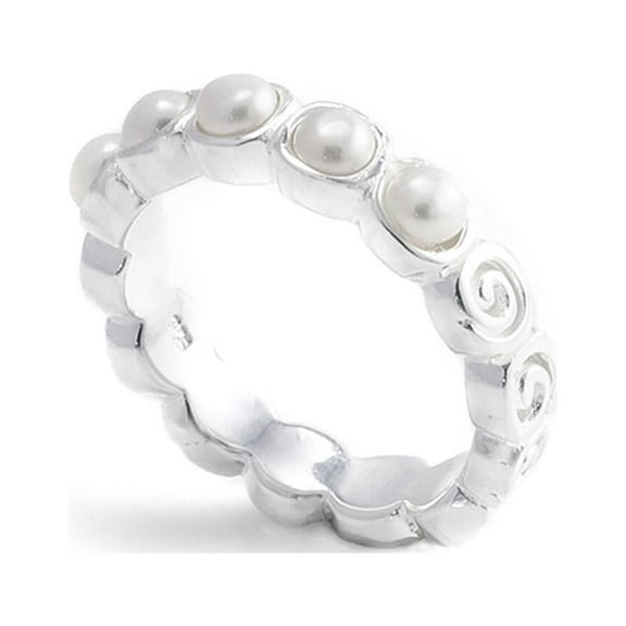 Silverly Womens 925 Sterling Silver Freshwater Cultured Pearl Swirl Band Ring