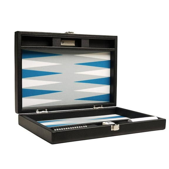 Silverman & Co. 13-inch Premium Backgammon Set - Travel Size - Black/Astral Blue