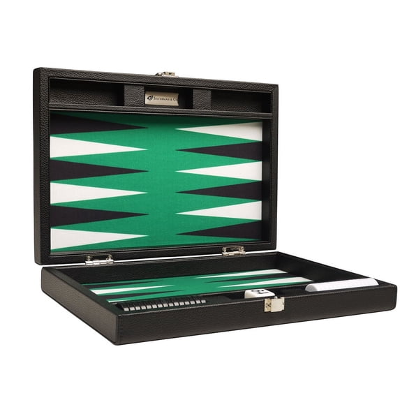 Silverman & Co. 13-inch Premium Backgammon Set - Travel Size - Black/Green