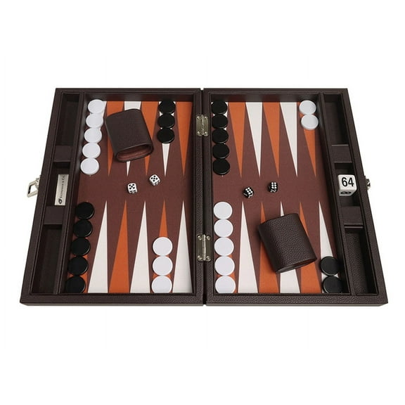 Silverman & Co. 13-inch Premium Backgammon Set - Travel Size - Dark Brown