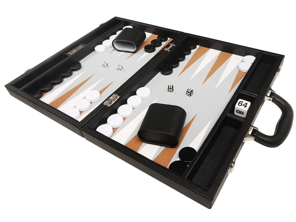 Silverman & Co. Backgammon Premium 33 Cm – Noir/Rouge/Bleu, Similicuir, Feutre Ultra-Fin, Pions 2,5 Cm – Voyage Et Famille
