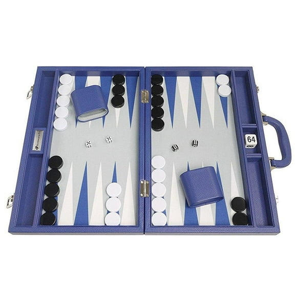 Silverman & Co. 16-inch Premium Backgammon Set - Medium - Indigo Blue