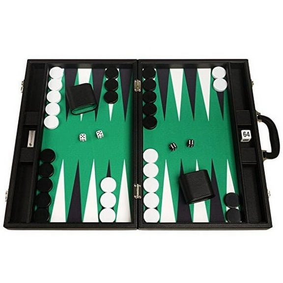 Silverman & Co 19Inch Premium Backgammon Set Large Size Black Board, Green Playing Surface, Black And White Points