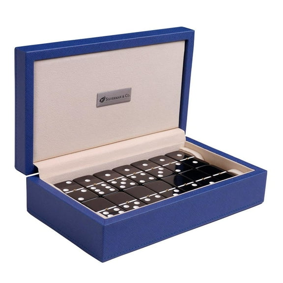 Silverman & Co. Double 6 Large Black Domino Set - Blue Case