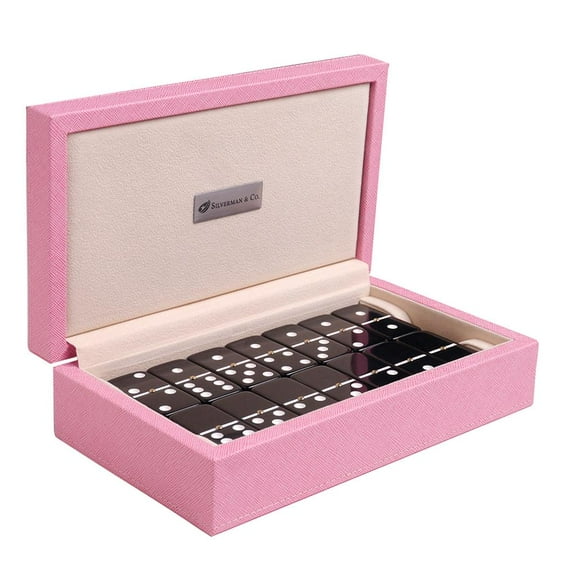 Silverman & Co. Double 6 Large Black Domino Set - Pink Case