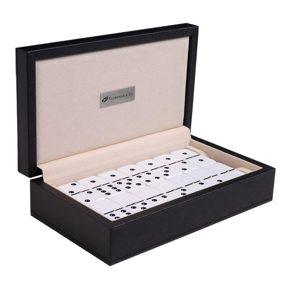 Silverman & Co. Double 6 Large White Domino Set - Black Case