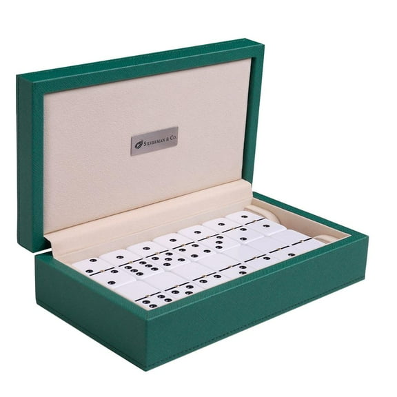 Silverman & Co. Double 6 Large White Domino Set - Green Case