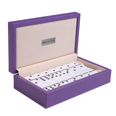 Silverman & Co. Double 6 Large White Domino Set - Purple Case