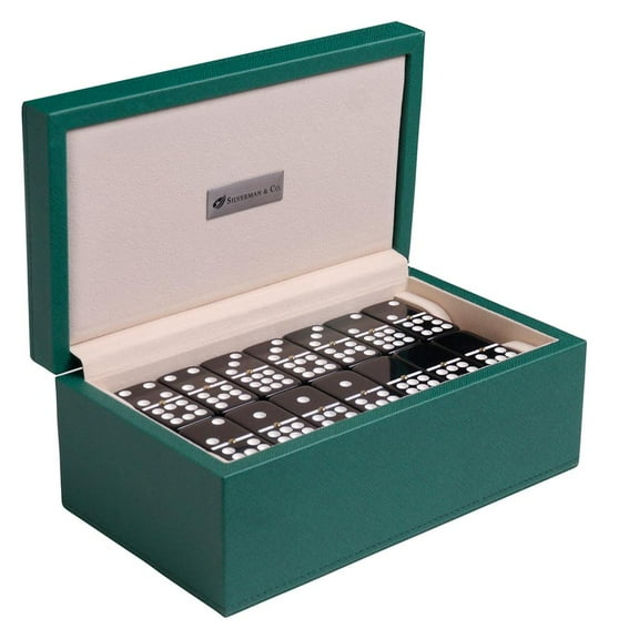 Silverman & Co. Double 9 Large Black Domino Set - Green Case