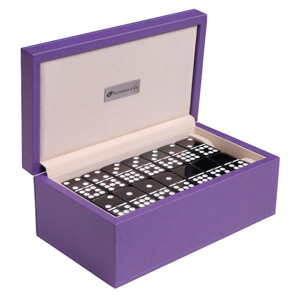 Silverman & Co. Double 9 Large Black Domino Set - Purple Case