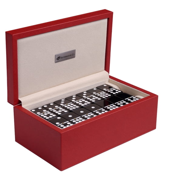 Silverman & Co. Double 9 Large Black Domino Set - Red Case