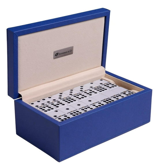 Silverman & Co. Double 9 Large White Domino Set - Blue Case