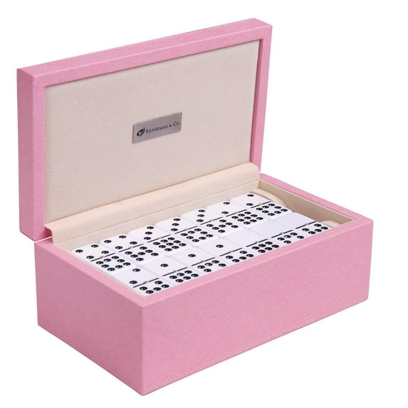 Silverman & Co. Double 9 Large White Domino Set - Pink Case