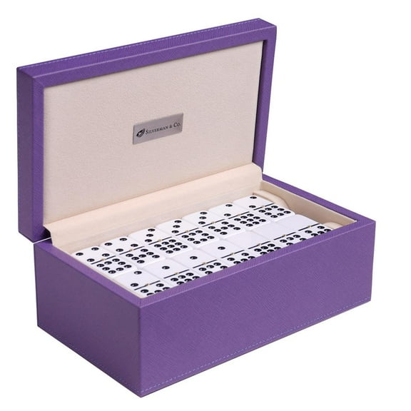 Silverman & Co. Double 9 Large White Domino Set - Purple Case